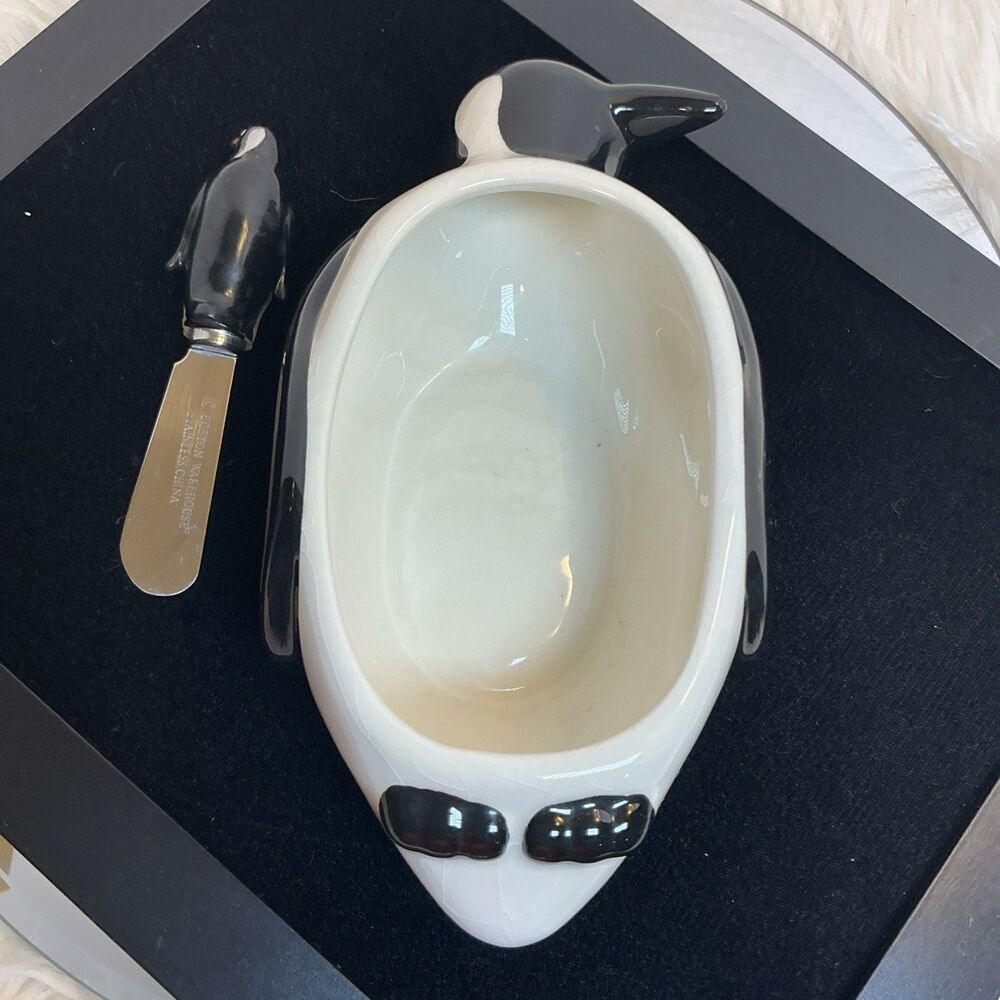 New Boston Warehouse On Ice Penguin Dip Bowl & Spreader Set